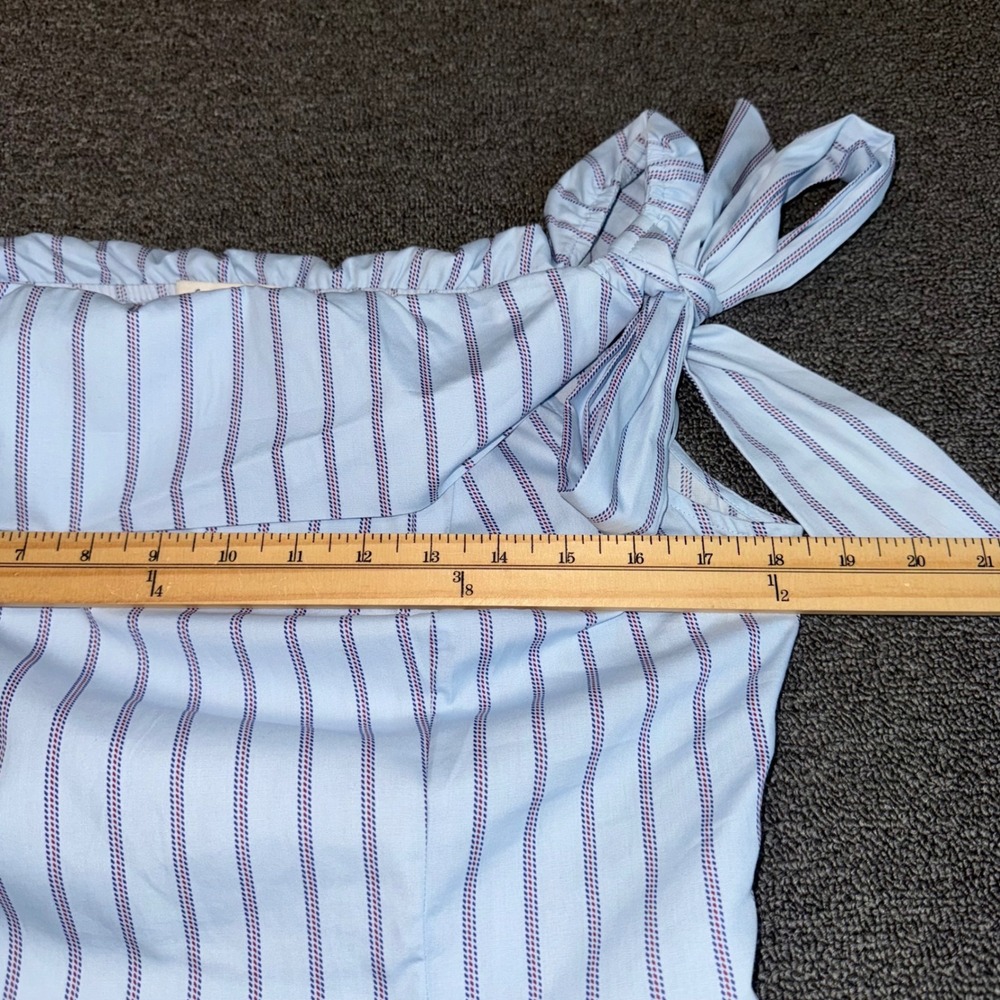 Francesca's Blue Striped Off Shoulder Bow Top Cotton Blouse Large Coastal Wear - Picture 7 of 9